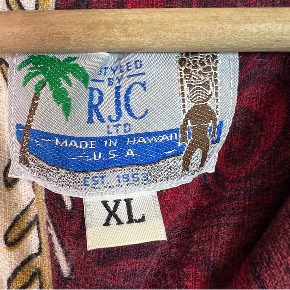Vintage RJC Hawaiian Cotton Red White Button Down Short Sleeve Shirt Size XL - Picture 6 of 12